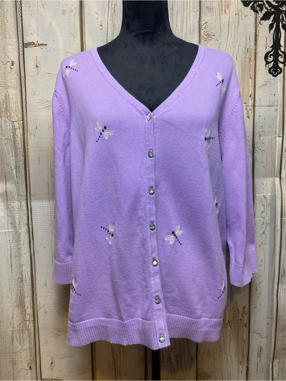 CJ Banks Lilac Dragonfly Cardigan Sweater Sz-XL